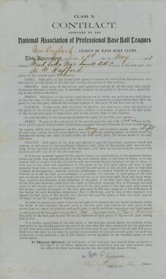 A. F. Hafford Lowell Base Ball Club contract, 1903 May 01