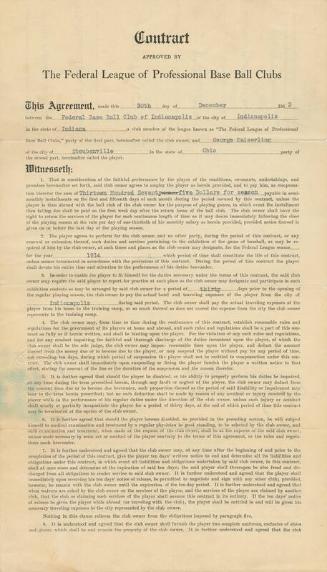 George Kaiserling Federal Base Ball Club of Indianapolis contract, 1914 January 13