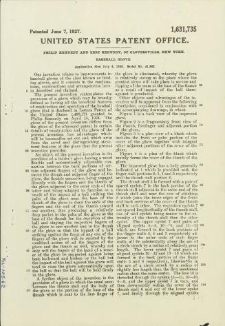Philip Kennedy and Bert Kennedy Glove patent, 1927 June 07