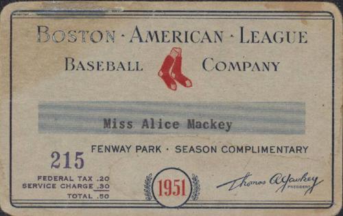 Boston Red Sox season pass, 1951