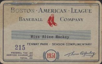 Boston Red Sox season pass, 1951