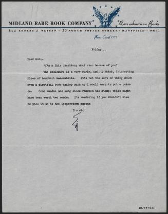 Letter from Ernest J. Wassen to Bob, circa 1956