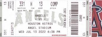 Houston Astros versus Los Angeles Angels ticket, 2022 July 13