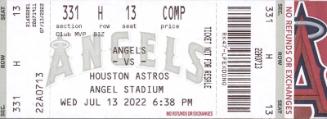 Houston Astros versus Los Angeles Angels ticket, 2022 July 13