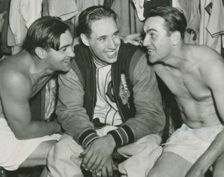 Bob Feller, Rollie Hemsley, and Lou Boudreau photograph, 1941 May 13