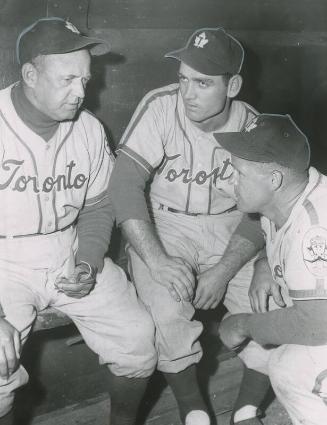 Burleigh Grimes, Ed Stevens, and Ferrell Anderson photograph, 1957 August 20