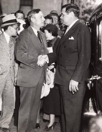Babe Ruth and Bill McKechnie Shaking Hands photograph, 1935 June