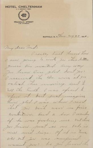 Letter from Roxey Roach to Mrs. Wilbur Roach, 1912 August 29