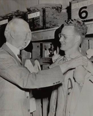 Connie Mack and Bob Dillinger photograph, 1950 March 01