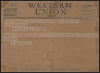 Telegram from Bill Bendix to Mrs. Babe Ruth, undated