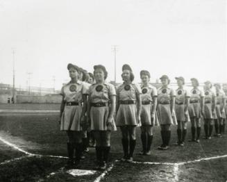 Racine Belles and Rockford Peaches in Formation photograph, between 1943 and 1945