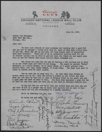 Letter from Chicago Cubs to Lee Flanagan, 1937 June 19