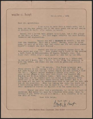 Letter from Waite Hoyt to Bill Ayrovainen, 1981 March 16