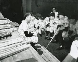 Lou Gehrig Sitting in Dugout with New York Yankee Teammates photograph, 1939