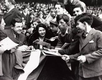 Babe Ruth Signing Autographs for Kids photograph, undated