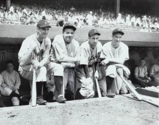 Hank Greenberg, Babe Ruth, Charlie Gehringer and Lou Gehrig photograph, 1934