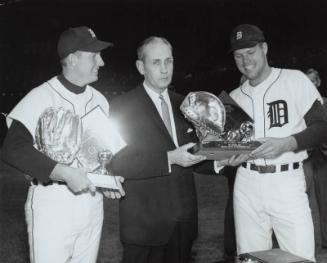 Charlie Gehringer, Al Kaline and Bill Freehan Awards photograph, between 1965 and 1967