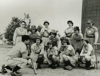 Kalamazoo Lassies Listening to the Manager photograph, 1950