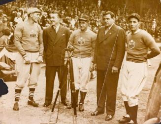 Babe Ruth with Dizzy Dean, Al Simmons, Mickey Cochrane, and Charlie Gehringer photograph, 1934 …