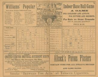 Philadelphia Athletics versus New York Giants scorecard, 1890 August 09