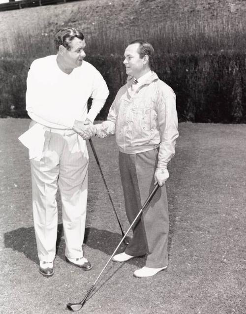 Babe Ruth Shaking Hands at Golf Course photograph, 1940 April 11