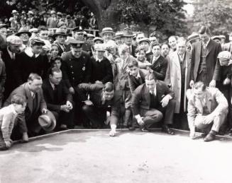 Babe Ruth at the Boston Marble Shooting Championship photograph, 1929 May 26