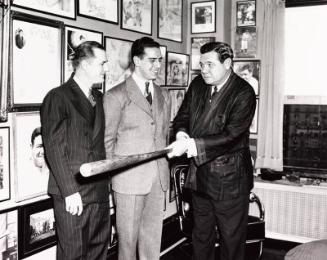 Babe Ruth with Billy Jurges and J.J. DiMaggio photograph, 1940 January 14