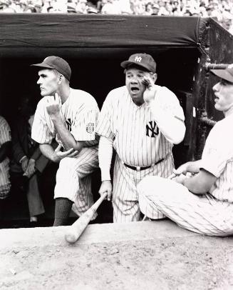 Babe Ruth in Yankees Dugout photograph, between 1942 and 1945