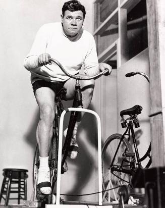 Babe Ruth Riding Exercise Bike photograph, 1932 January 07