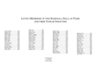 Living Members of the Baseball Hall of Fame roster, 2022 October 14