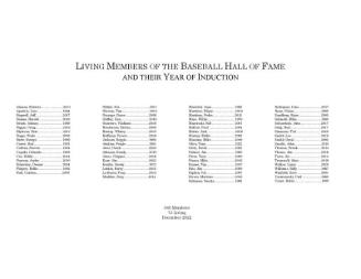 Living Members of the Baseball Hall of Fame roster, 2022 December 01