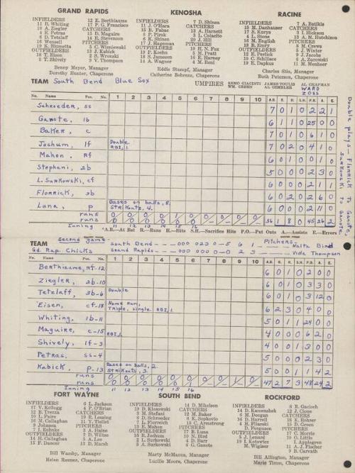 South Bend Blue Sox versus Grand Rapids Chicks scorecard, 1945 May 30