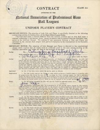 Charlie Ripple Columbus Baseball Club contract, 1936 August 25