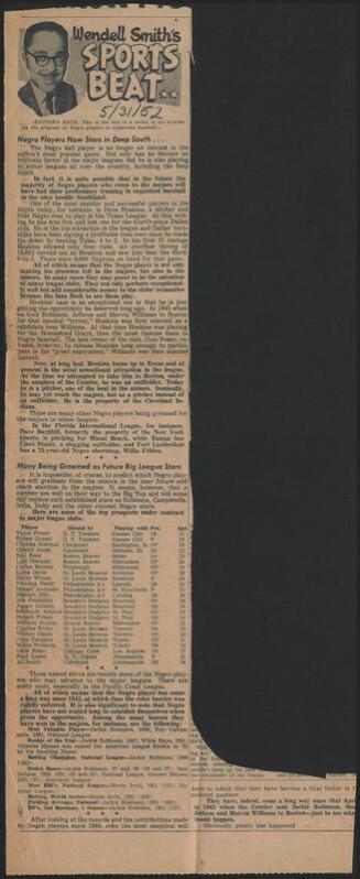 Sports Beat newspaper column, 1952 May 31