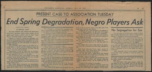End Spring Degradation, Negro Players Ask article, 1961 July 30