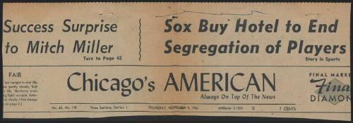 Sox Buy Hotel to End Race Ban article, 1961 November 09