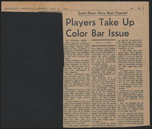 Players Take Up Color Bar Issue article, 1961 July 31