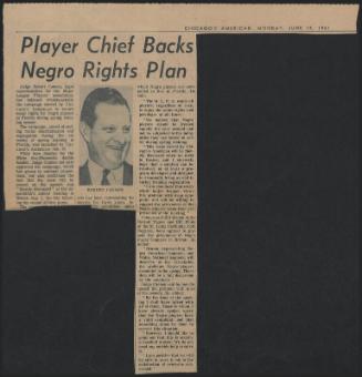 Player Chief Backs Negro leagues Rights Plan article, 1961 June 19
