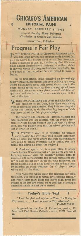 Progress in Fair Play editorial, 1961 February 06