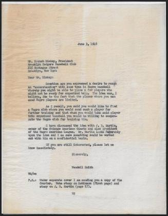 Letter from Wendell Smith to Branch Rickey, 1948 June 03