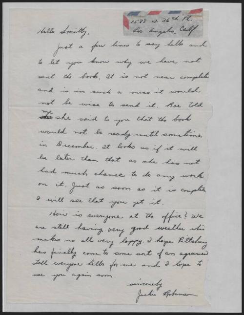 Letter from Jackie Robinson to Wendell Smith, undated