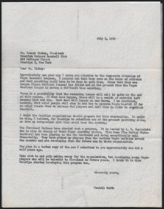 Letter from Wendell Smith to Branch Rickey, 1949 July 05