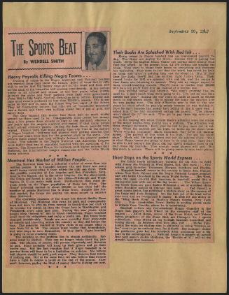 The Sports Beat newspaper column, 1947 September 20