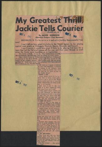 My Greatest Thrill, Jackie Tells Courier article, 1947 October 04