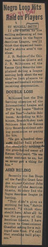 Negro Loop Hits Raid on Players article, 1947 December 31