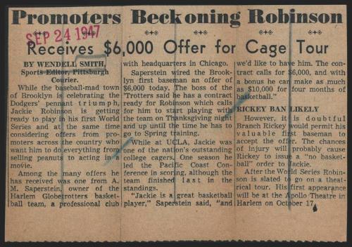 Promoters Beckoning Robinson article, 1947 September 24