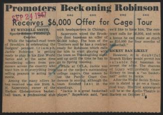 Promoters Beckoning Robinson article, 1947 September 24
