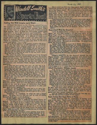 Sports Beat newspaper column, 1948 March 13