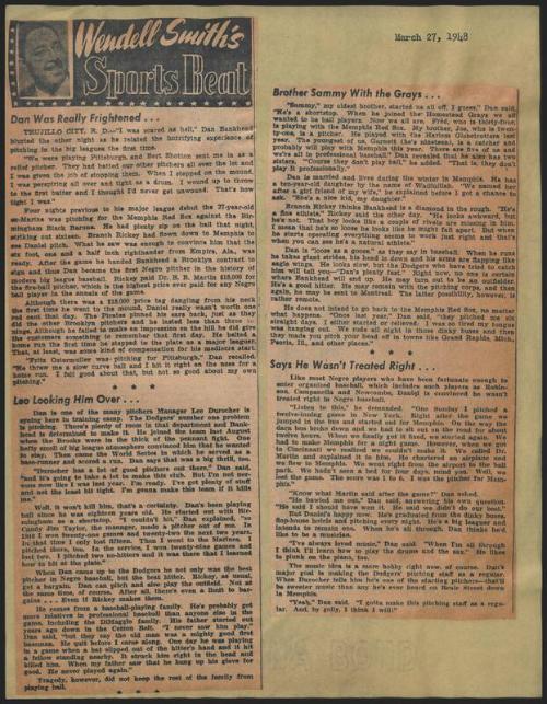 Sports Beat newspaper column, 1948 March 27