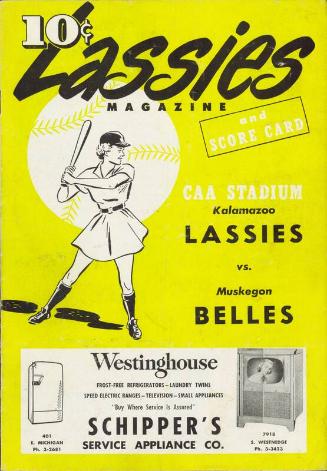 Muskegon Belles versus Kalamazoo Lassies magazine and score card, 1953